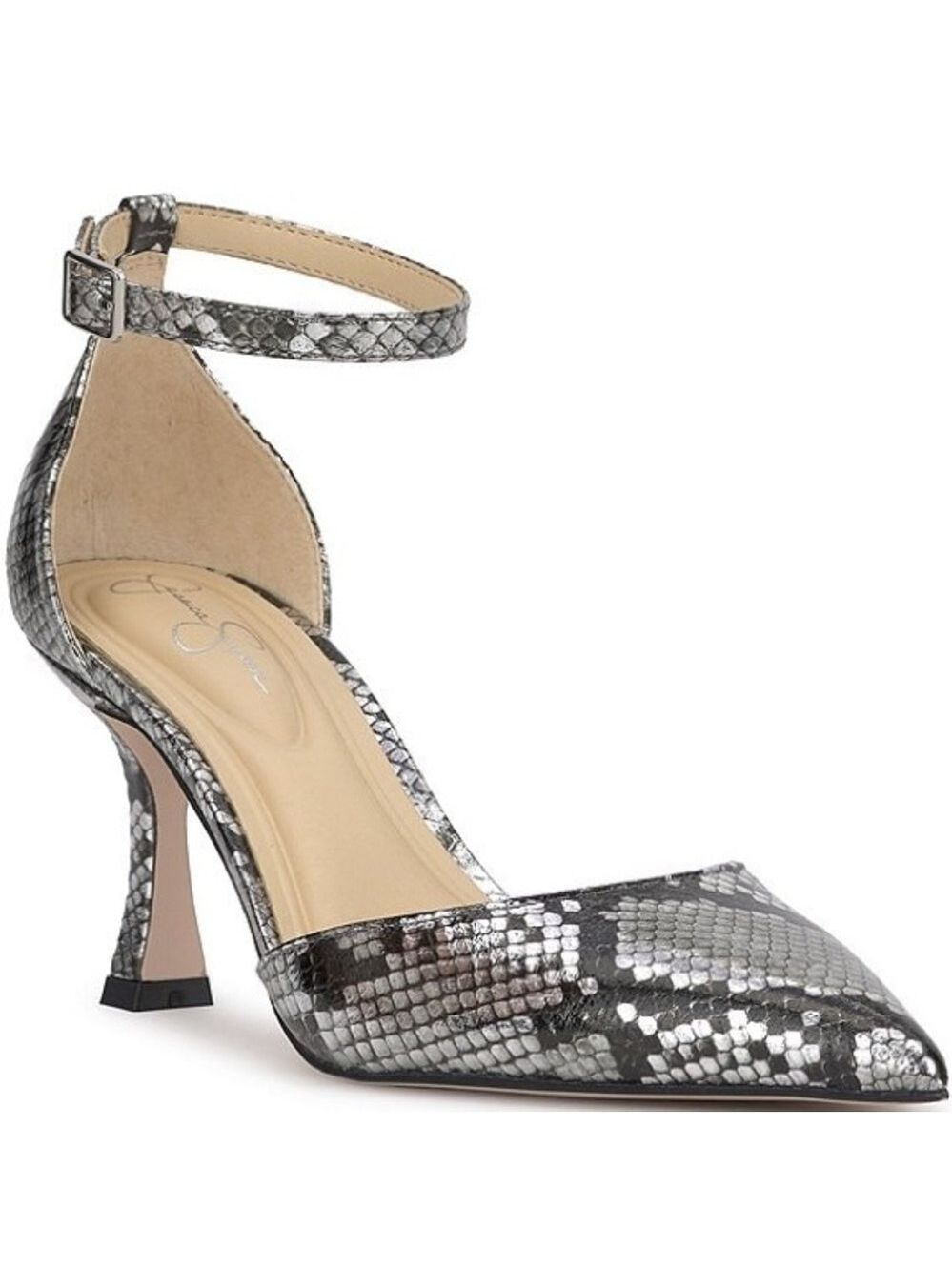 NWOB $99 Jessica Simpson Silver/Black pointed Ankle Straps